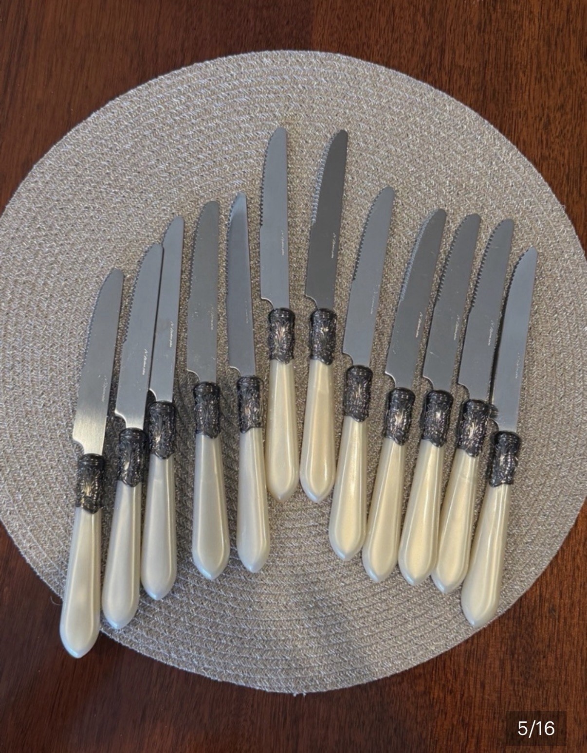 60 Piece Ivory Decorative Handle Flatware Set, Forks, Knives, Spoons, Teaspoons