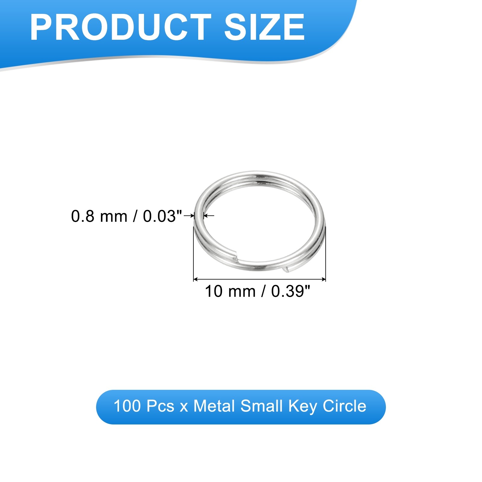 Round Split Ring, 100 Pcs 10 mm Small Split Ring with Double Loop, Silver