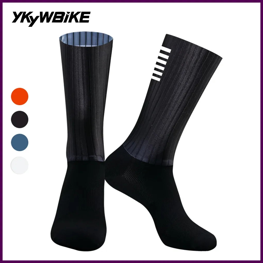 YKYWBIKE Cycling Aero Socks Anti Slip Silicone Summer Men Women Whiteline