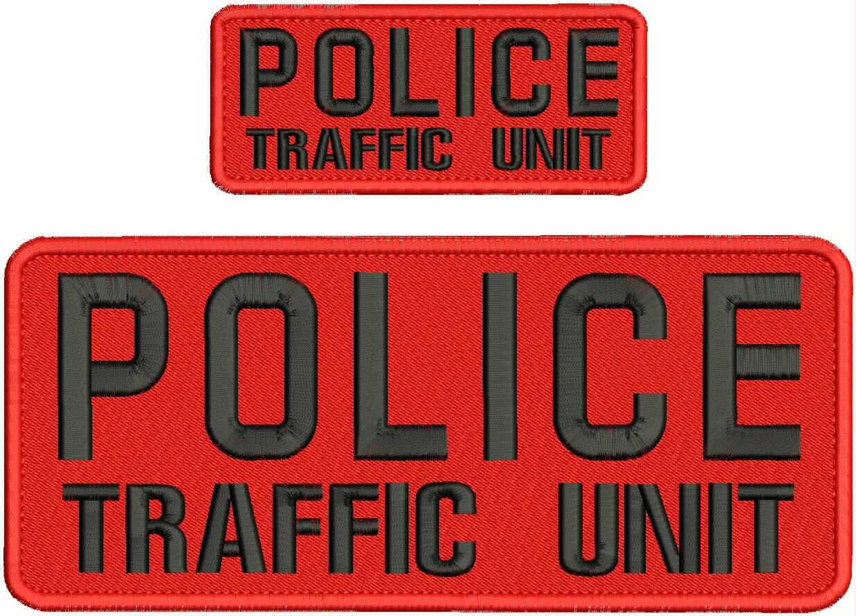 Collectible Embroidery Patch Police Traffic Unit 4X10AND 2X5 Black On Red