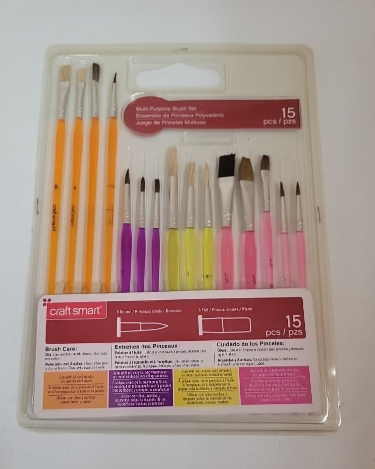 Craftsmart Multi Purpose 15 Pc. Paint Brush Set Assorted Shapes & Sizes 0264