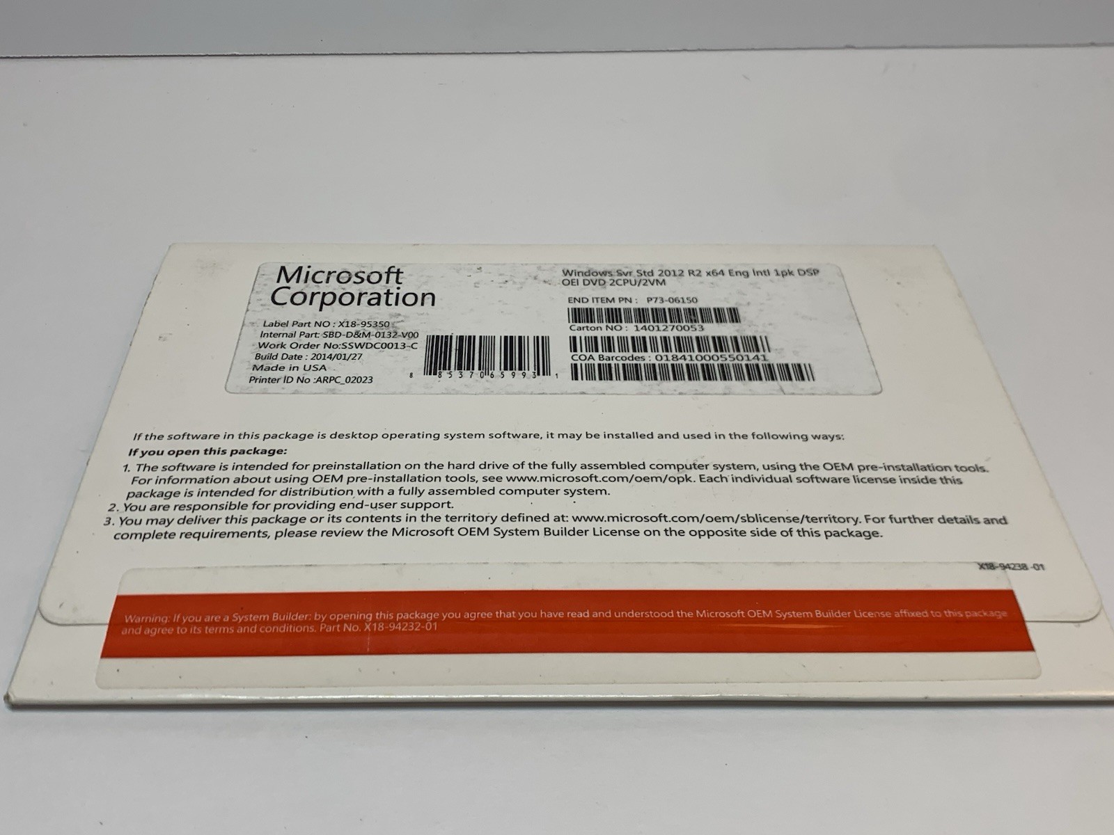 Microsoft Windows Svr Std 2012 R2 x64 English 1pk ~ New & Sealed