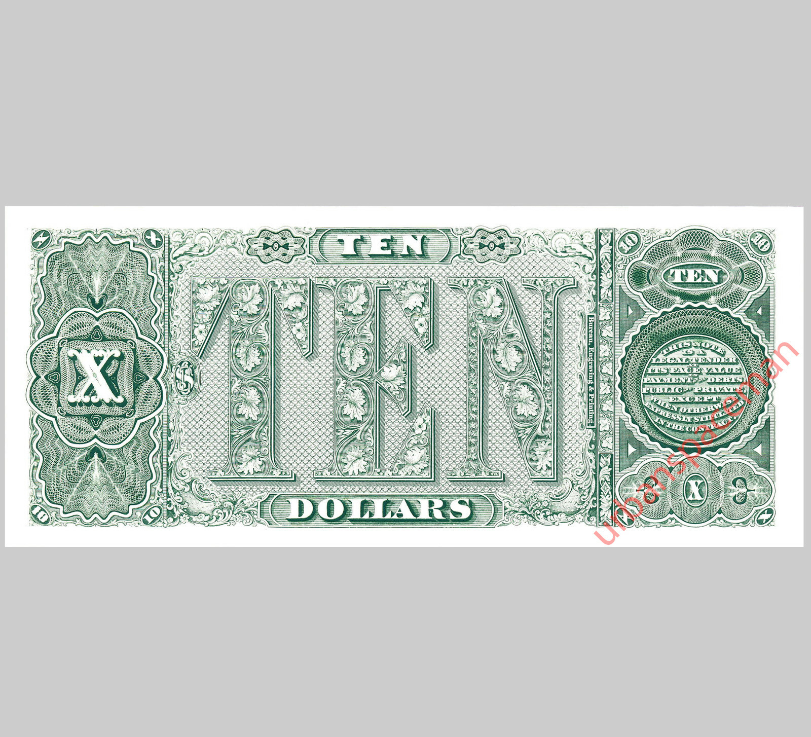 BEP Proof Print - $10 Treasury Note Series 1890 (back) Ornate!
