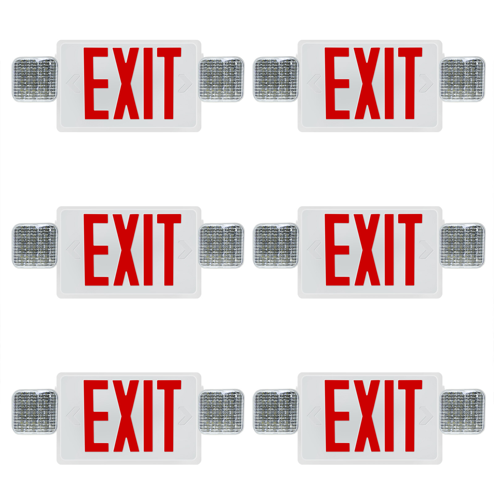 6 Pack LED Exit Sign Emergency Light–Hi Output Compact Combo UL listed Red