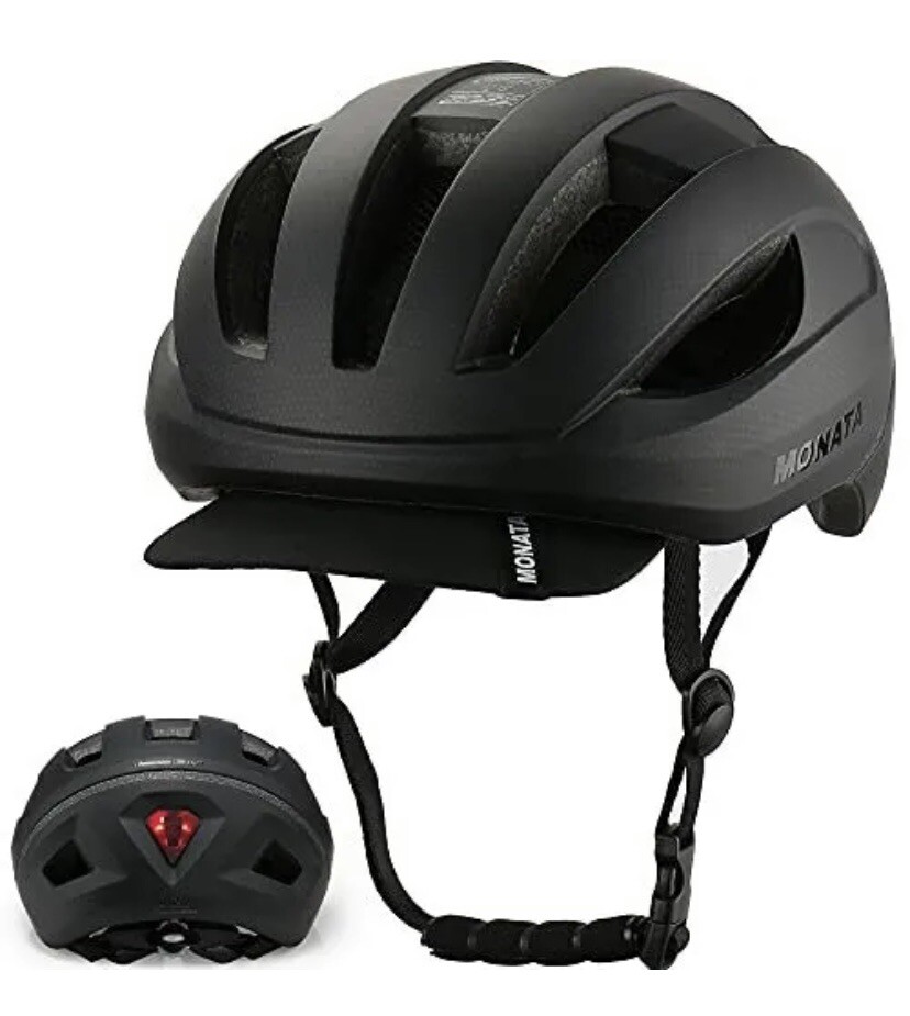 MONATA Bike Helmet Adult Bicycle Helmet with Light and Detachable Visor Read