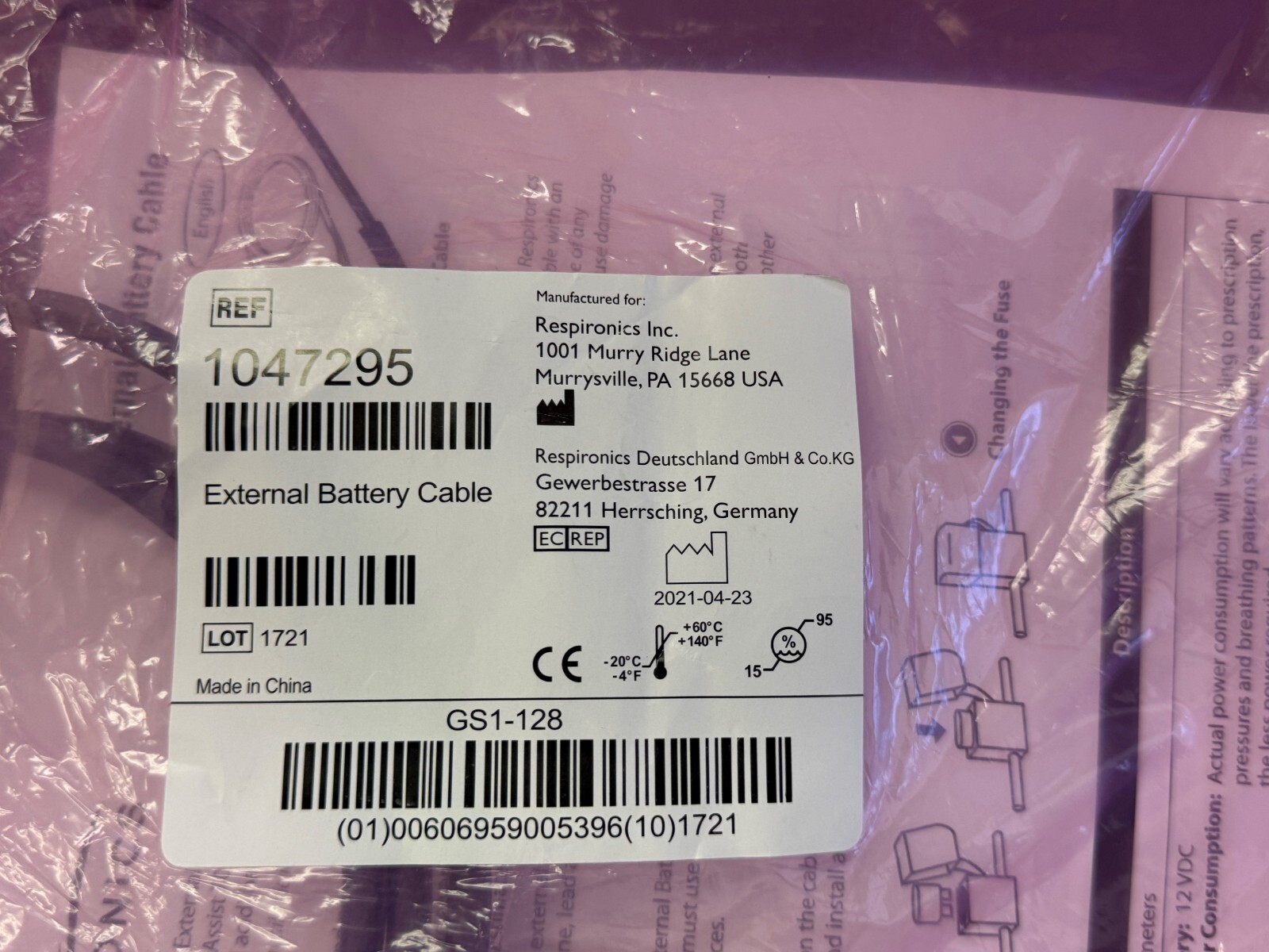 Philips Respironics External Battery Cable