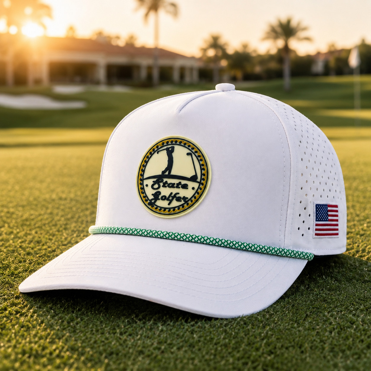 State Golfer Golf Rope Hat Snapback Trucker Cap USA Flag Golfing Adjustable
