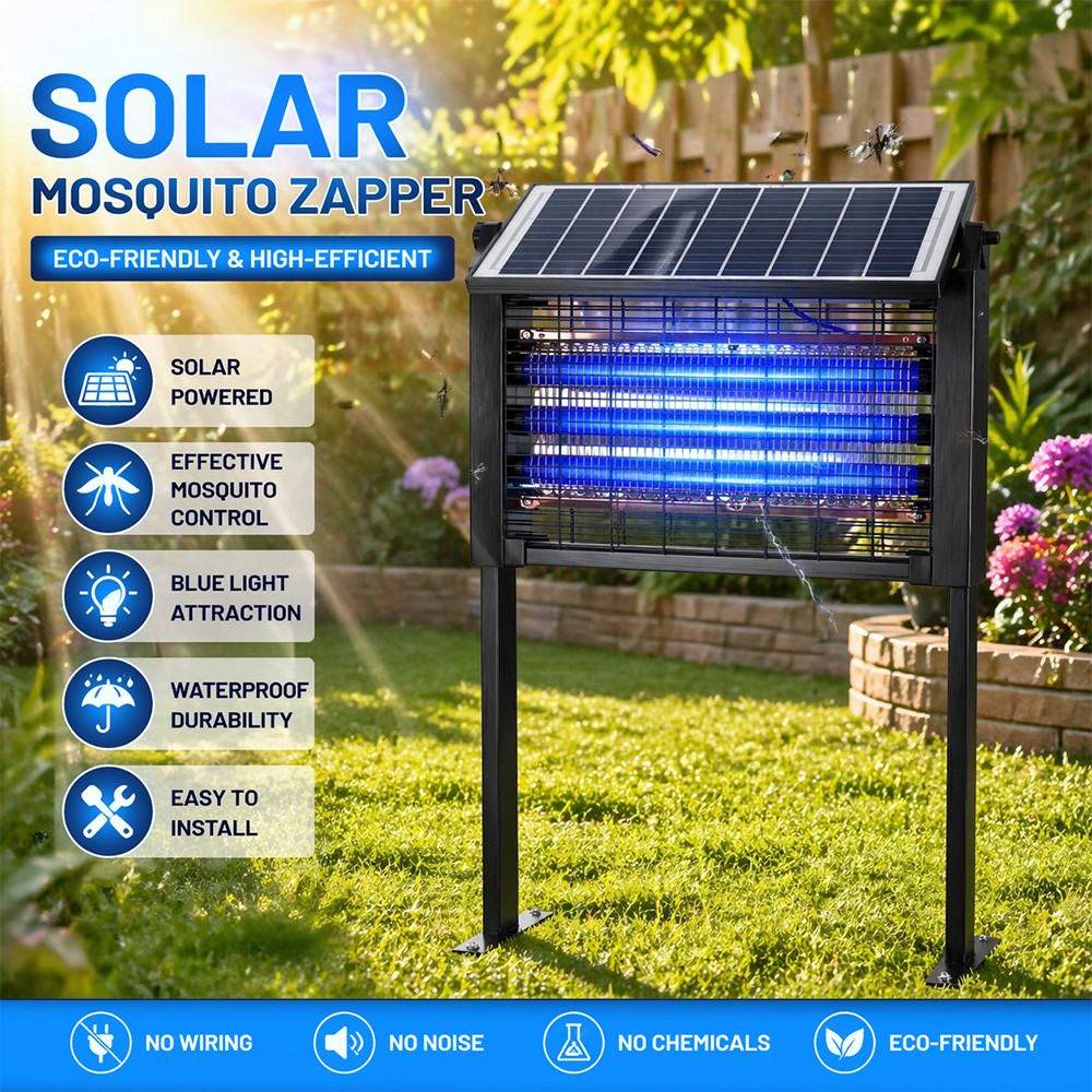 Solar Bug Zapper Outdoor 4500V Mosquito Fly Trap Insect Killer for Backyard US