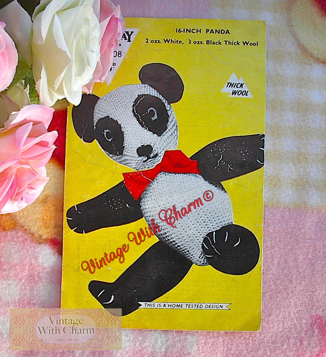 Vintage 1950s Toy Panda Knitting Pattern 16ins Tall!  JUST £1.99