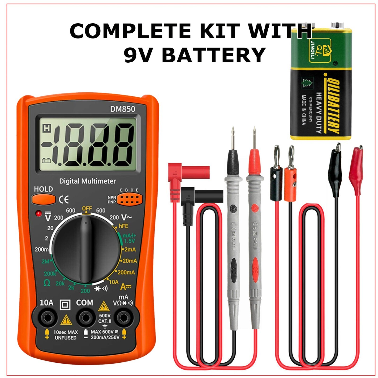 LCD Digital Multimeter Voltmeter Ammeter Ohmmeter Volt AC DC Tester Leads Meter