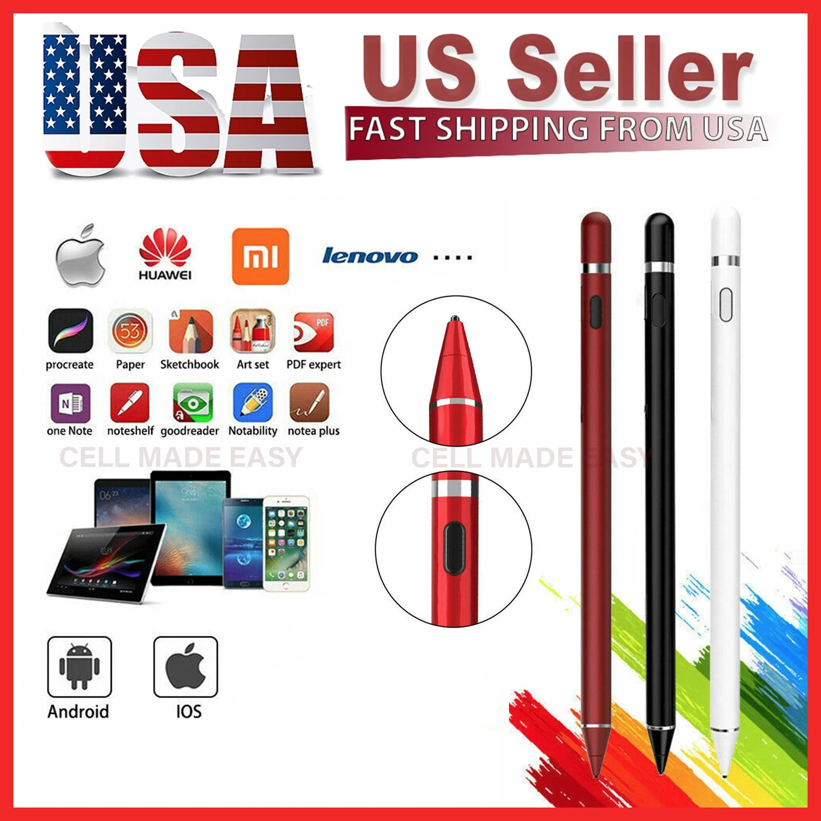 Pencil Stylus For iPad Samsung Galaxy Tablet Phone iPhone Pen Capacitive Screen