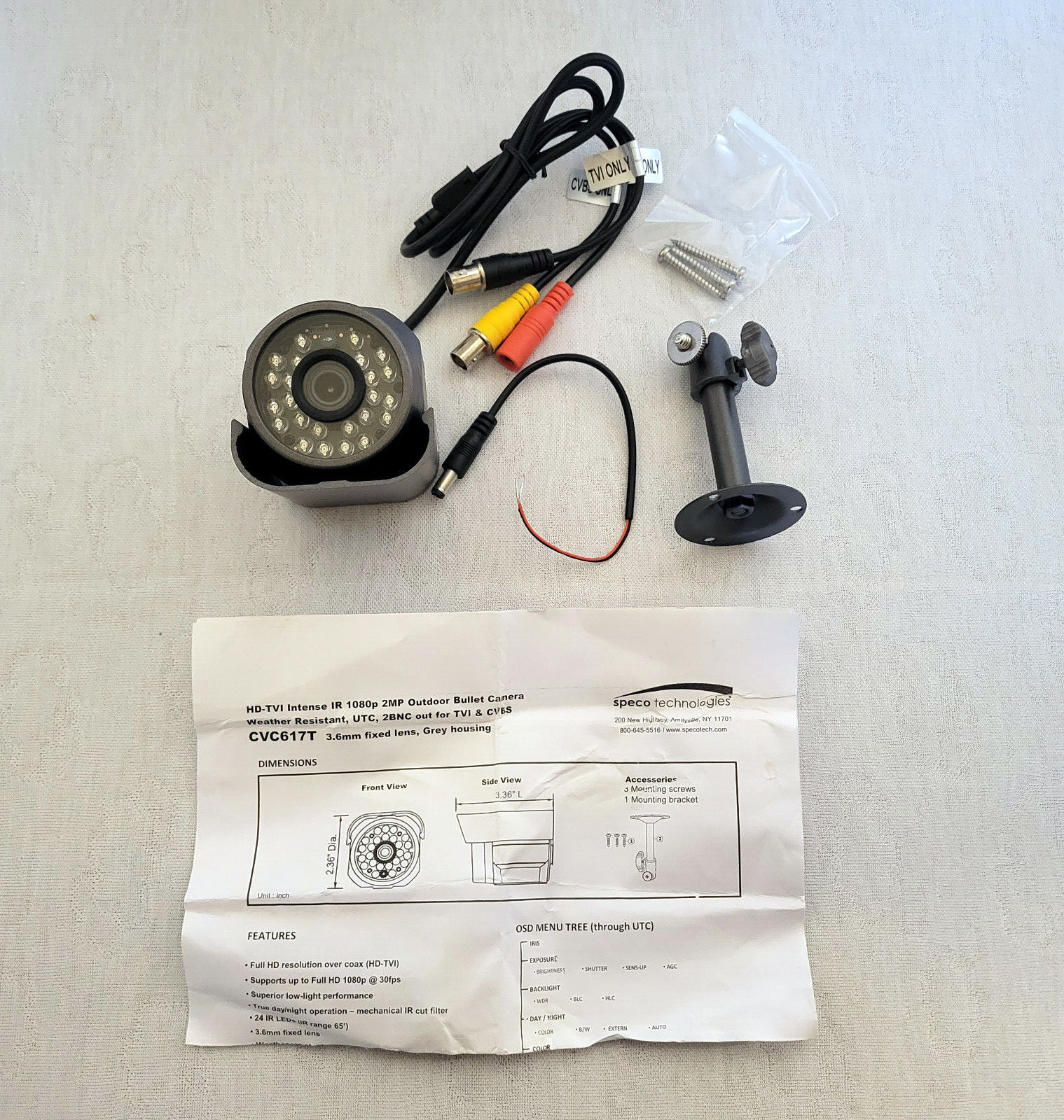 HD-TVI Speco Technologies CVC617T Camera, Fixed Lens, Bullet Type, 12VDC