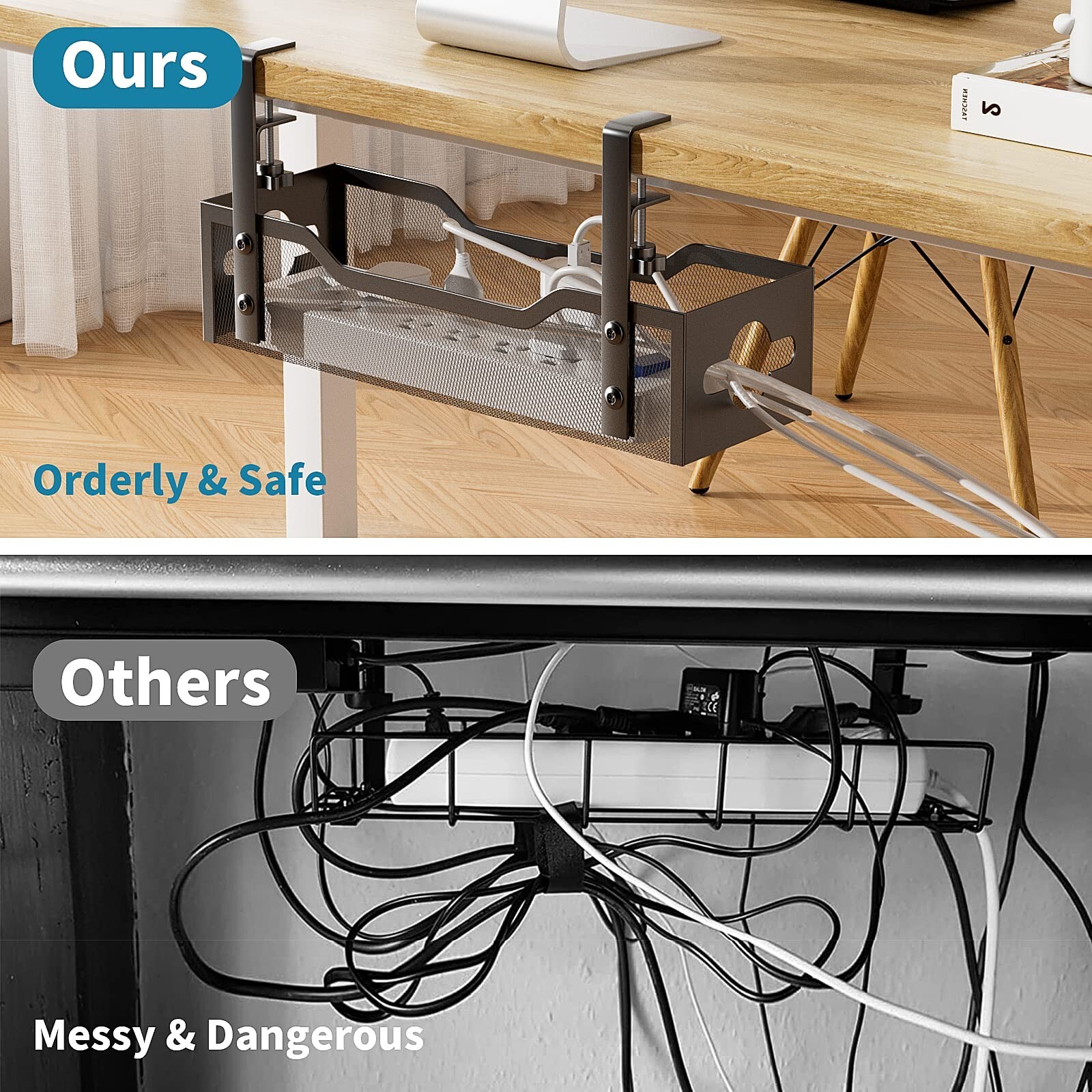 Under Desk Cable Management Tray No Drill, Metal Mesh Cable Management Under ...