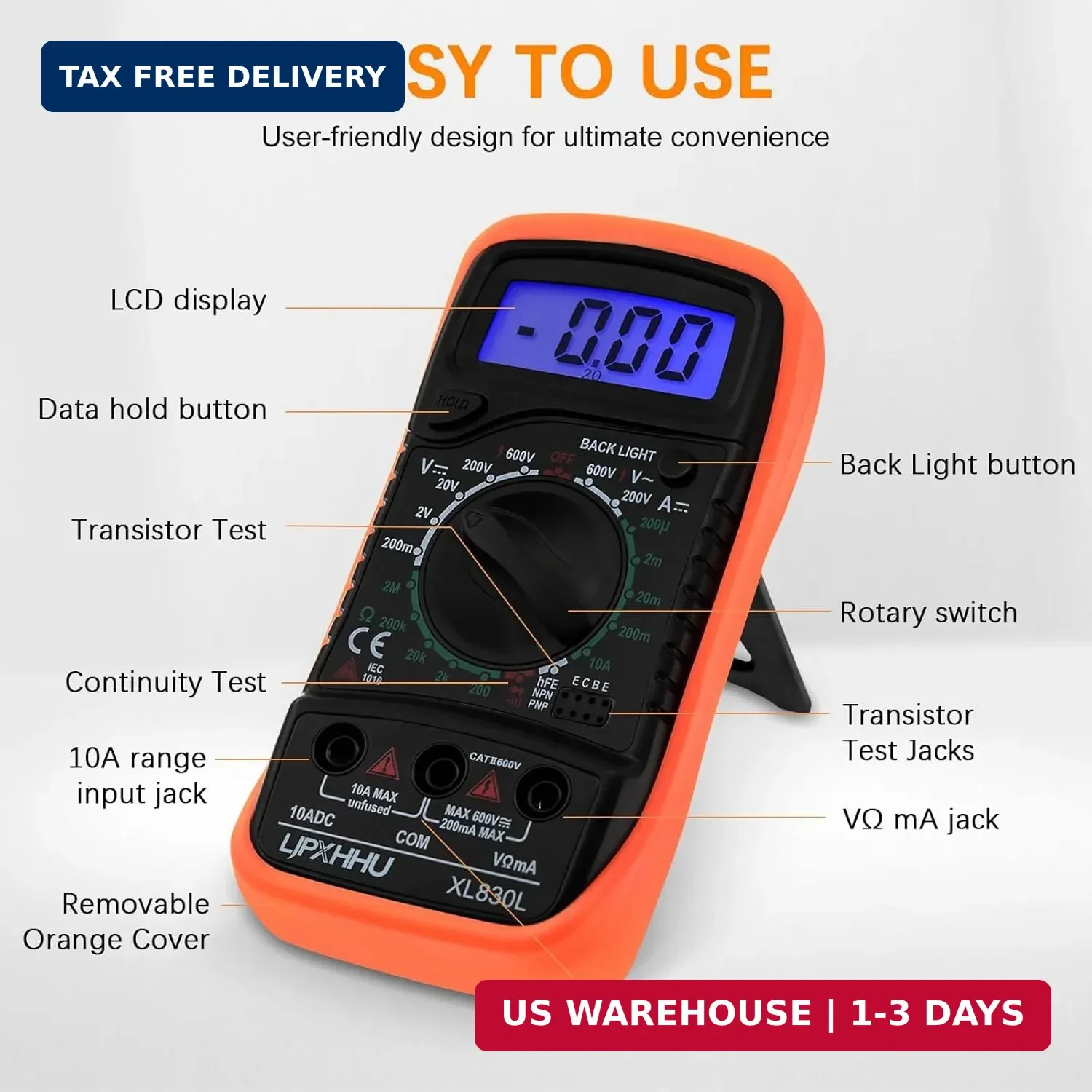 Digital Multimeter Voltmeter Battery Voltage Multi Tester Continuity Ohm Volt...