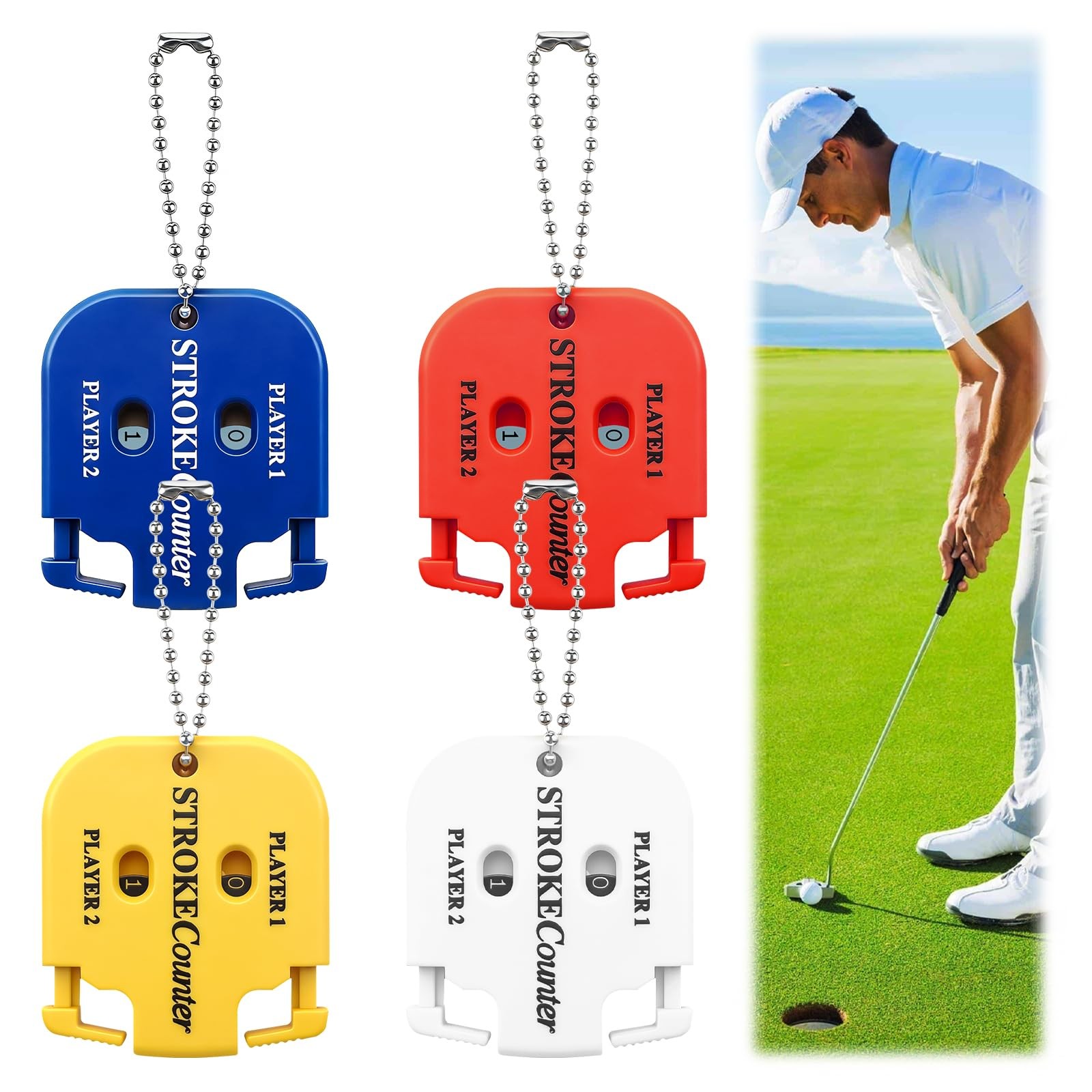 4 Pcs Golf Stroke Counters, Portable Golf Score Counter, 2-Player Score Count...