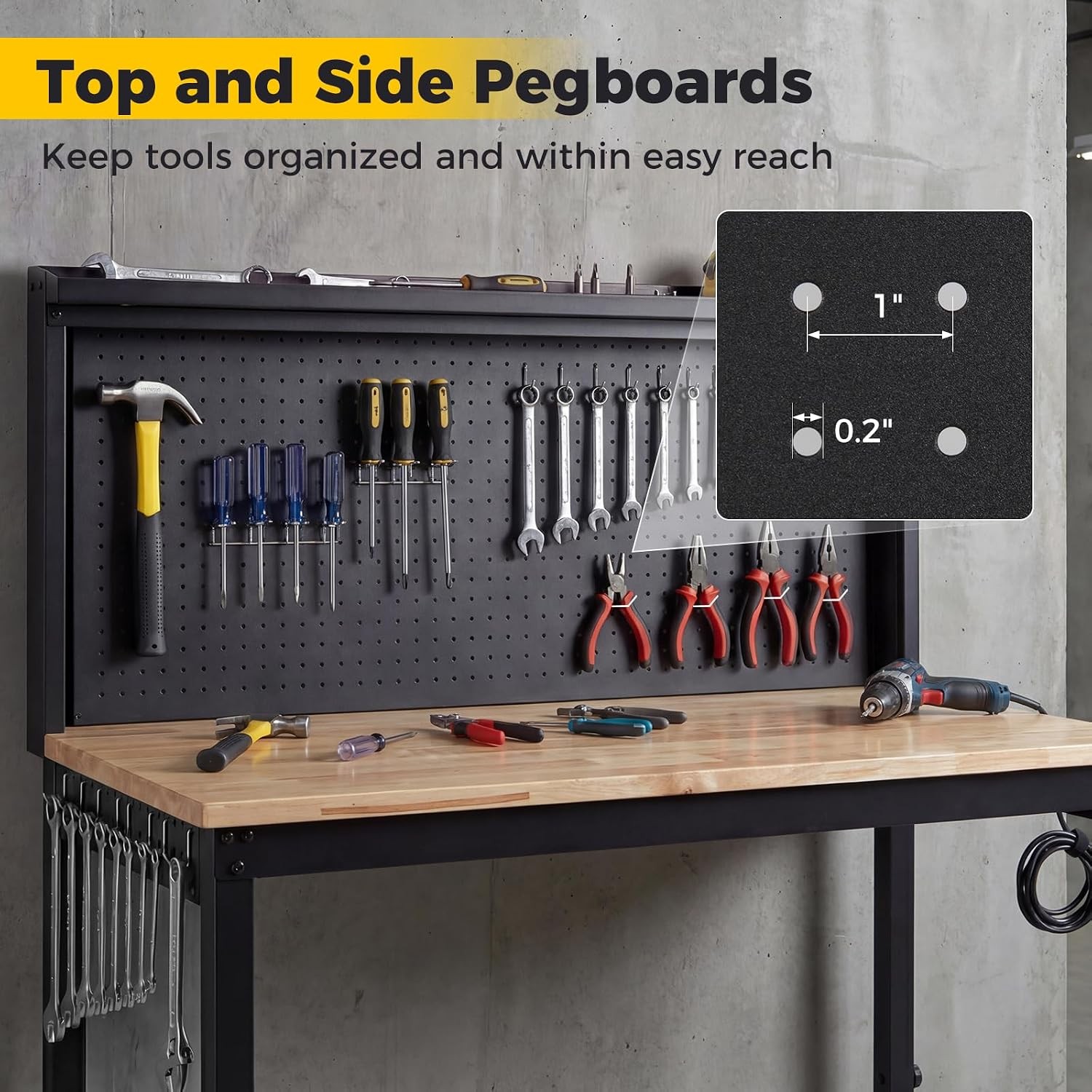 48" Workbench with AC/USB Outlets and Pegboard 2000 LBS Work Bench Adjustable