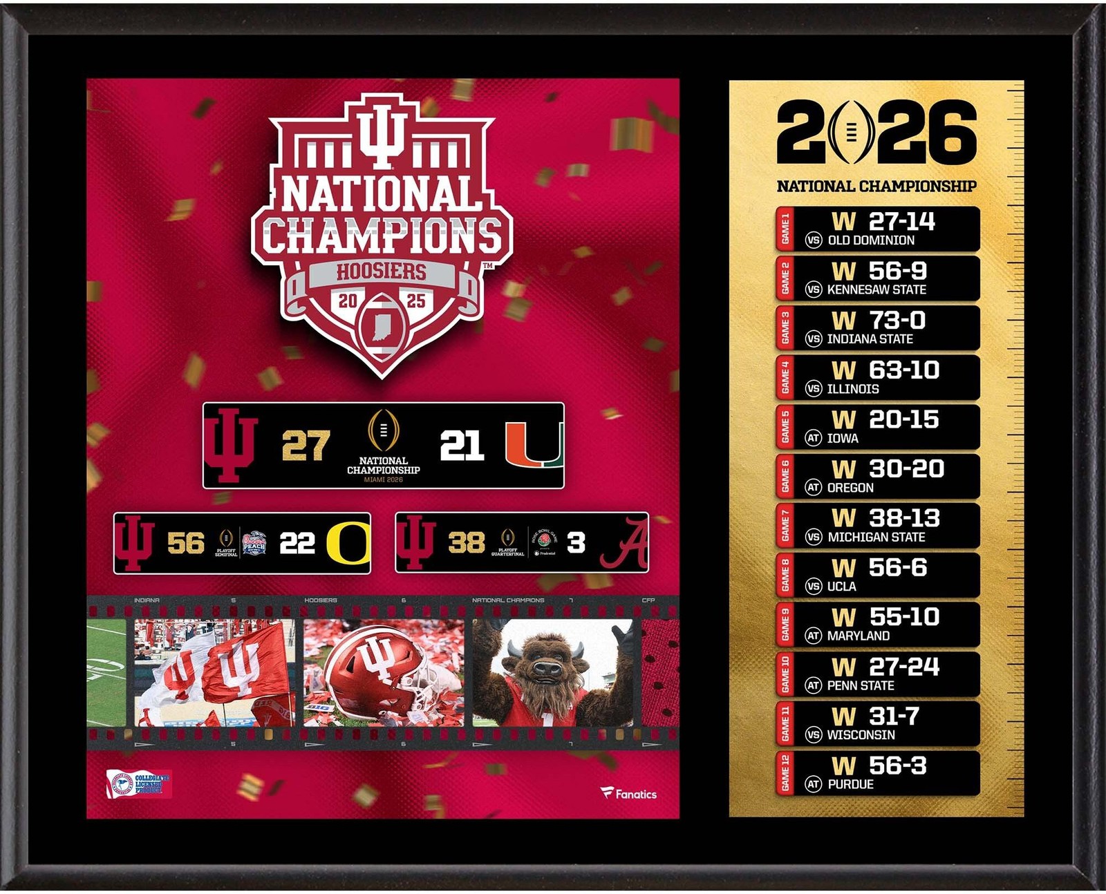 Indiana Hoosiers 2025 College Playoff National Champions 12x15 Schedule Plaque