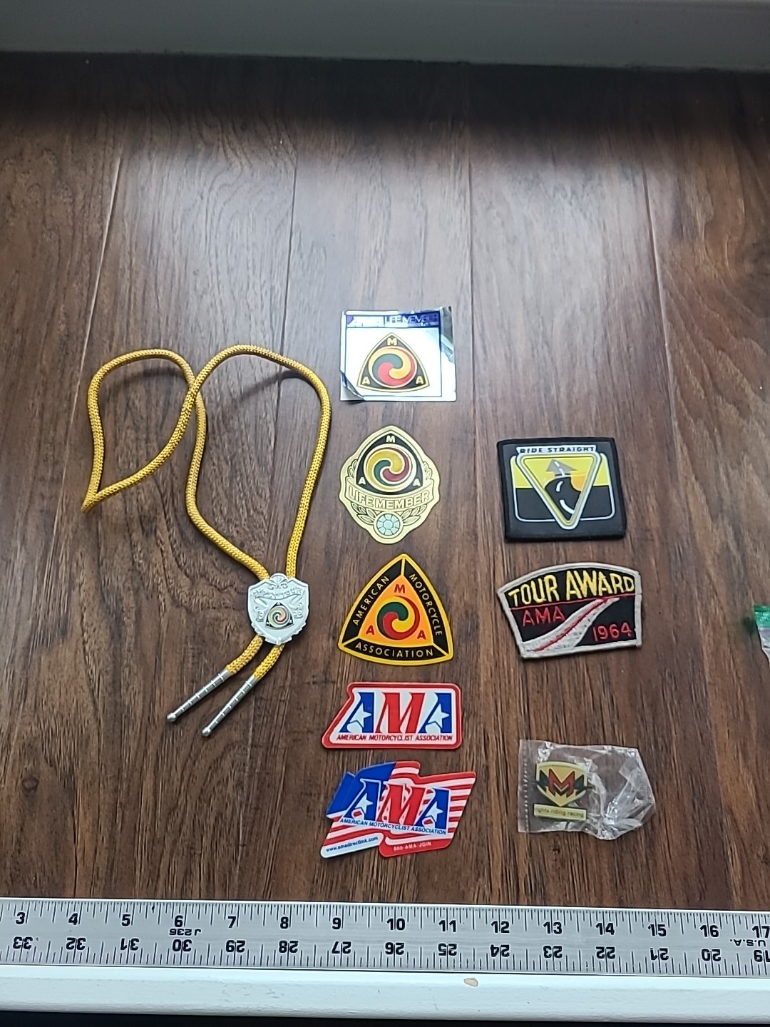 Vintage AMA American Motorcycle Association Life Member Stickers Pin Bolo Tie