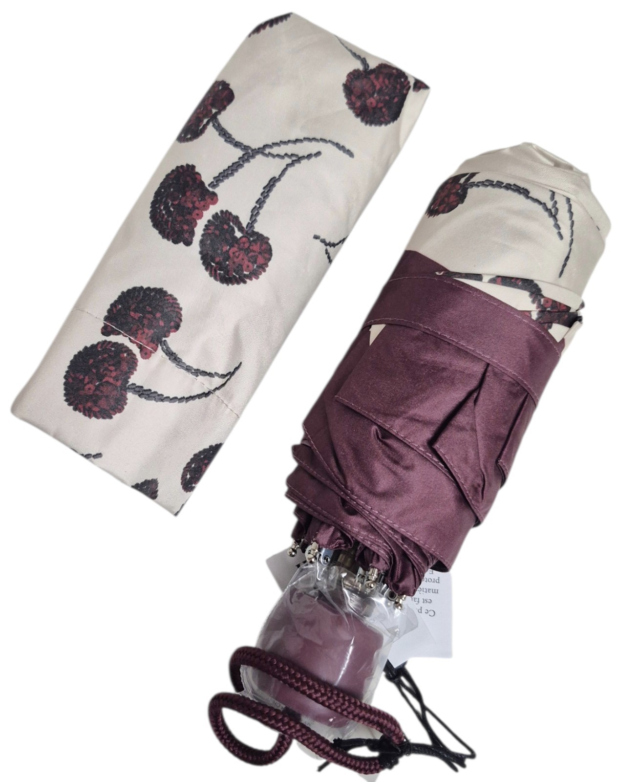 Coach UV Protection Mini Umbrella with Cherry Print Silver Chalk Multi CDF36 NWT