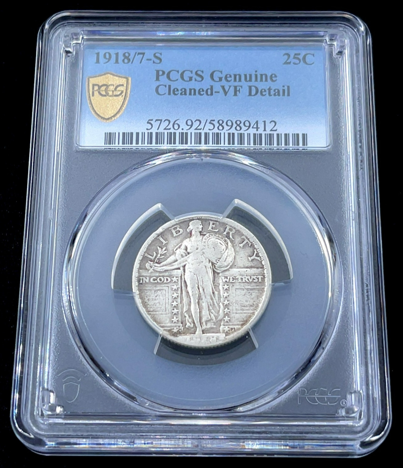 1918/7-S 25C Standing Liberty Quarter PCGS VF Details Cleaned Key Date!