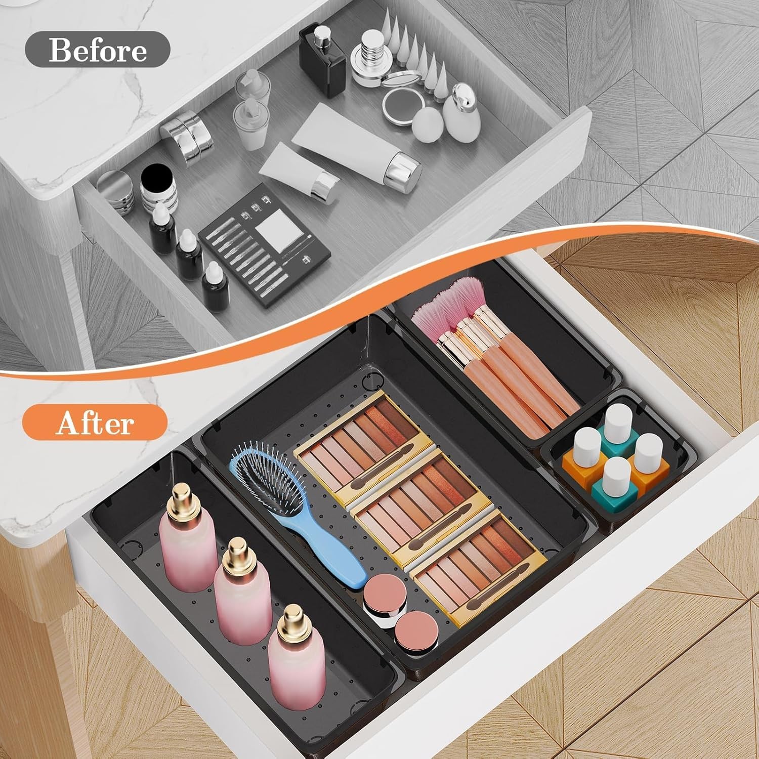 25 PCS Plastic Drawer Organizer Set, 4-Size Versatile Organizer Trays & storage