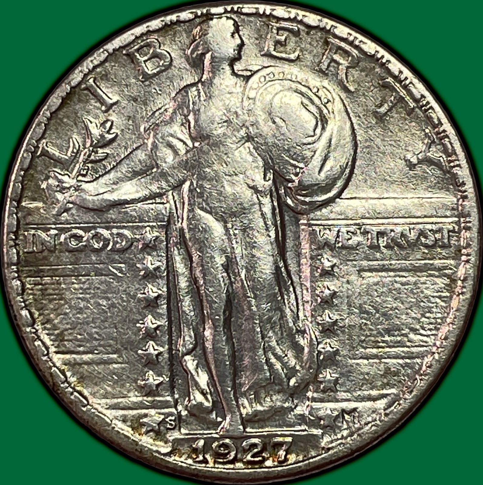 1927-S Standing Liberty Quarter Choice Extremely Fine XF+ Coin, Lightly Cleaned