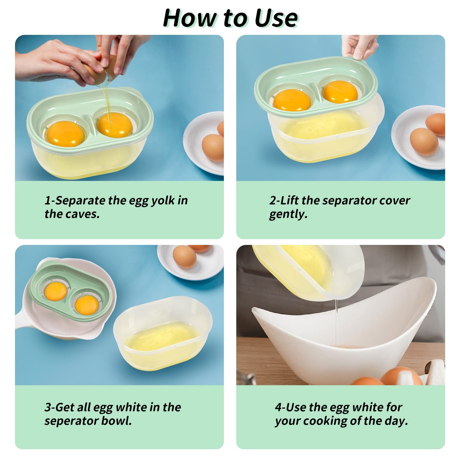 Egg White Separator with Beater, Yolk One Size, Green