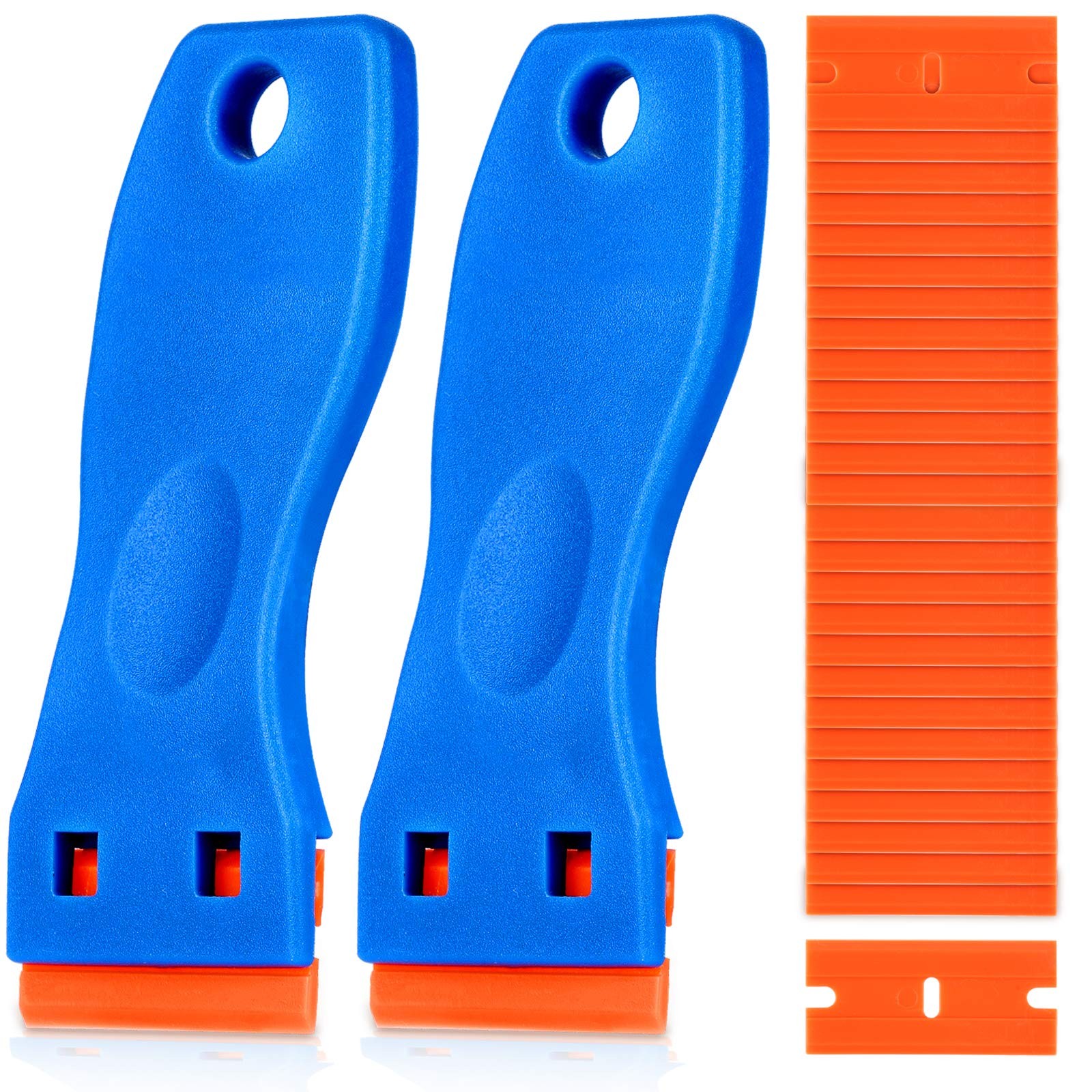 Plastic Razor Blade Scraper, 2PCS Scraper Tool with 60PCS Plastic Blades, Cle...