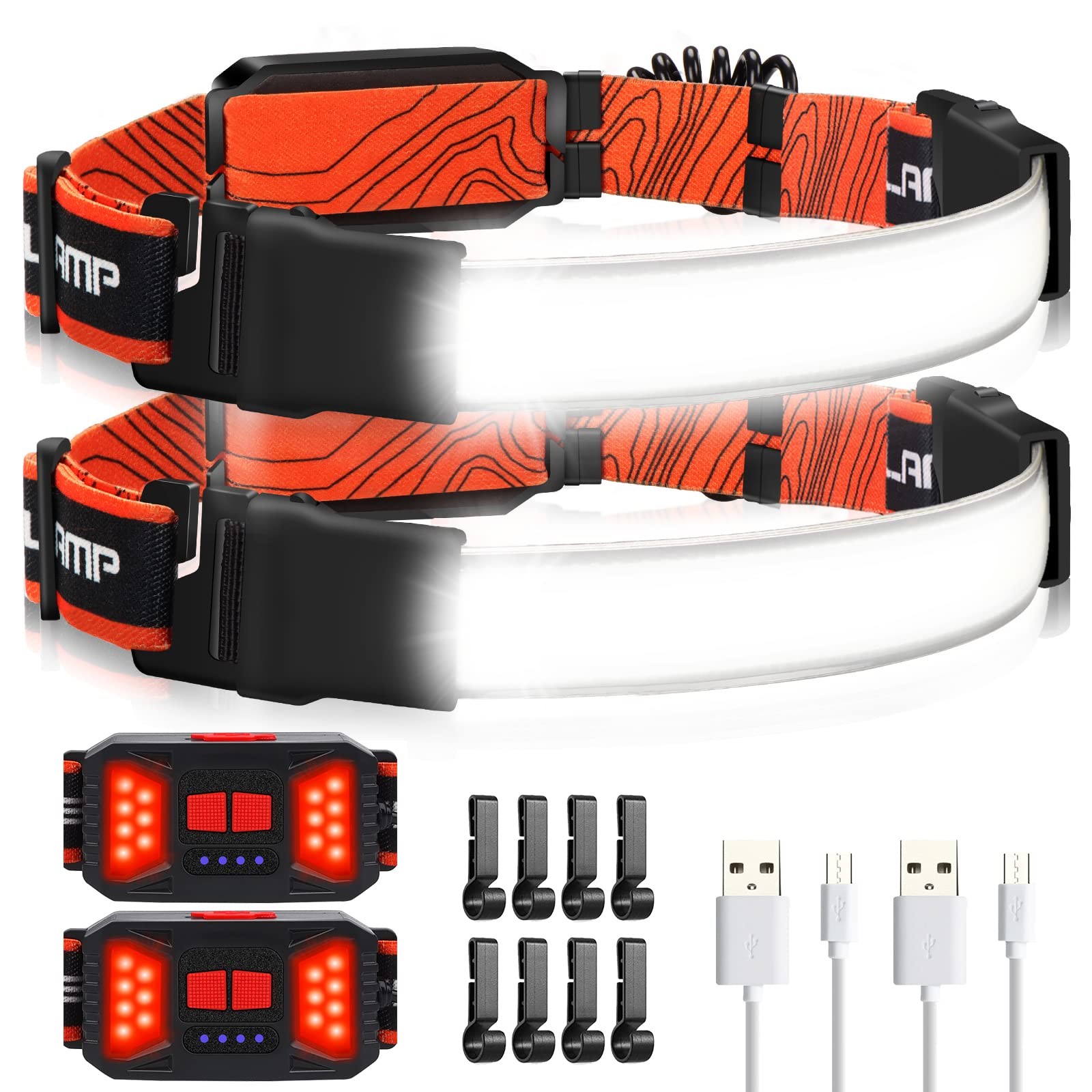 Adelante LED Headlamp Flashlight, 2Pack 1000LM 230°Wide-Beam 2 pack, Orange
