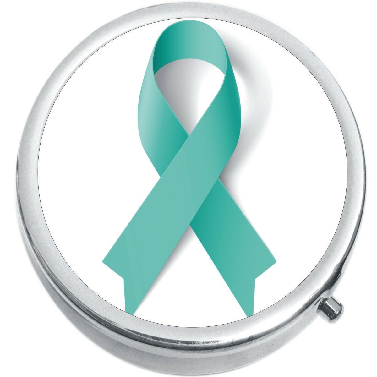 Teal Ribbon Medicine Vitamin Compact Pill Box