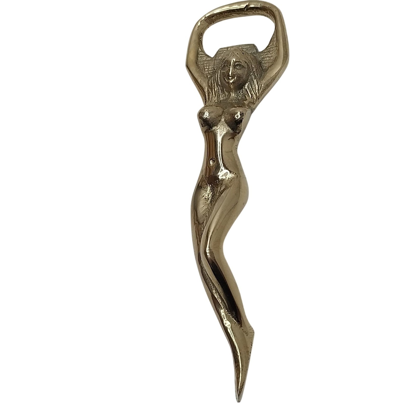 Brass Nude Woman Bottle Opener Vintage Figure 7.5 Inches Decorative Barware