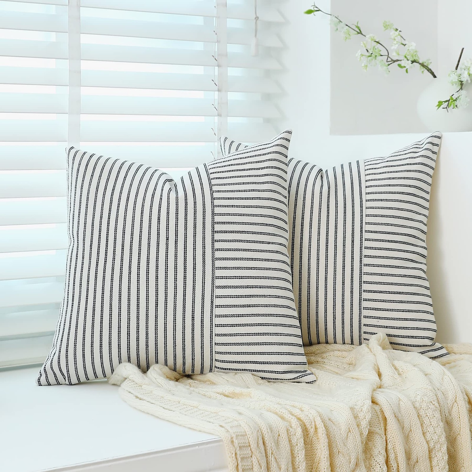 MYCDXE Throw Pillow Covers 18 x 18 Inch Farmhouse Pillow Covers, Set of 2 Str...