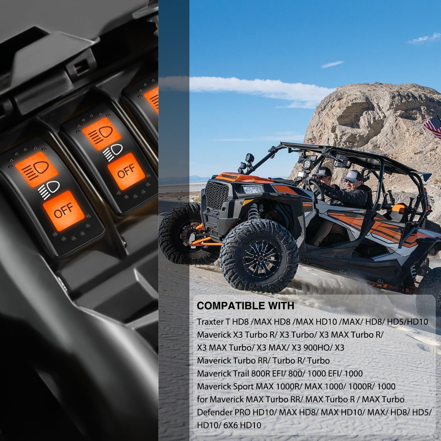 Nilight UTV Headlight Rocker Switch On Off 8 PIN Toggle Switches