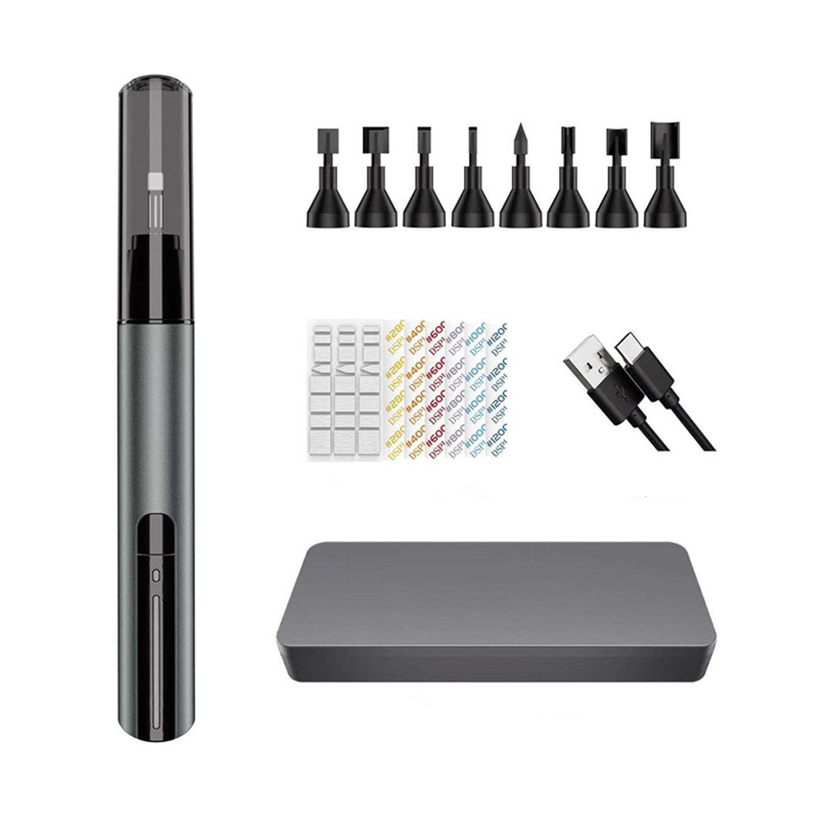 Professional Grinding Pen Sander With 8 Interchangeable Heads & 7-Grit Kit
