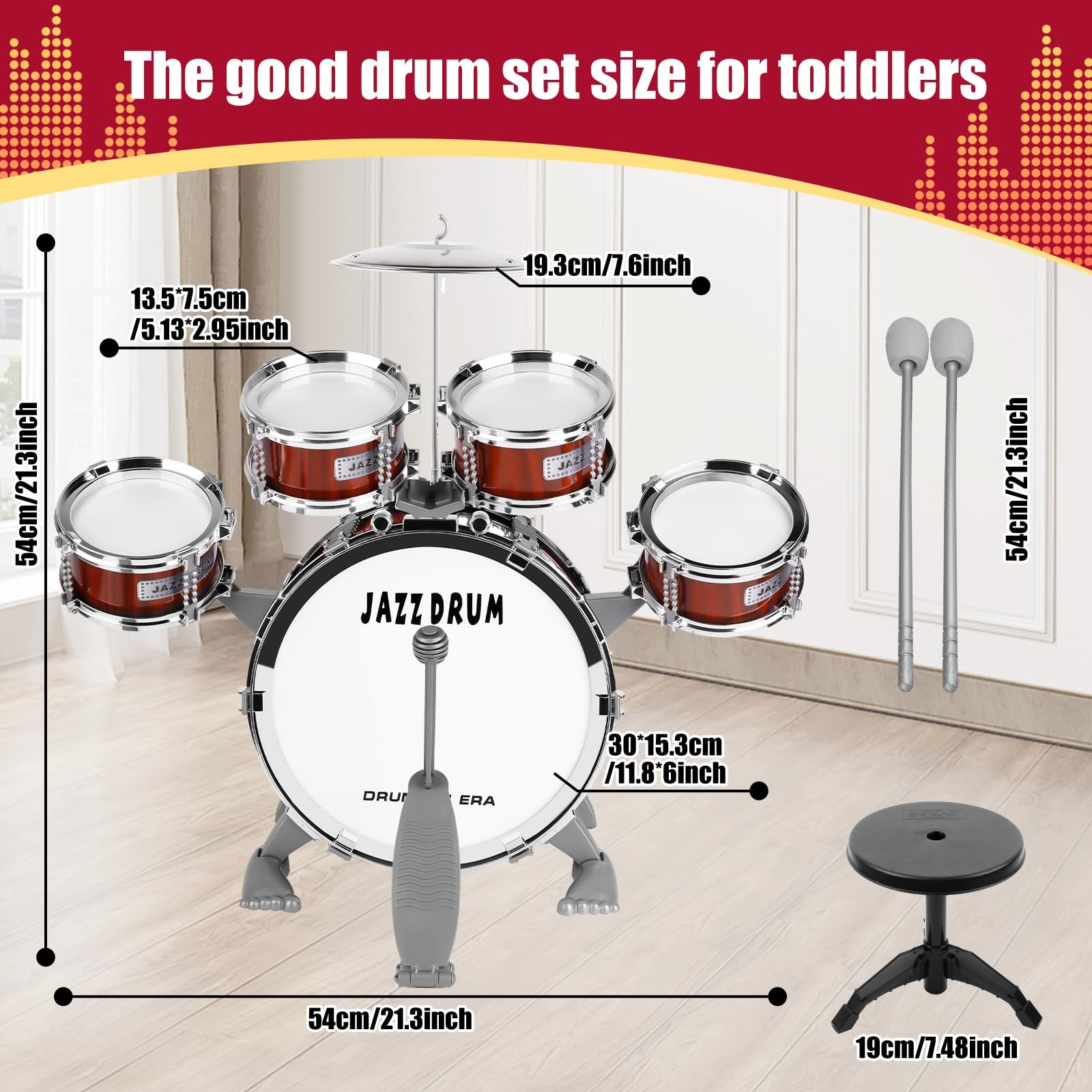 Kids Drum Set for Toddlers 1-3 3-5 - Musical Instruments Toys Drum Kit 9 Pcs ...