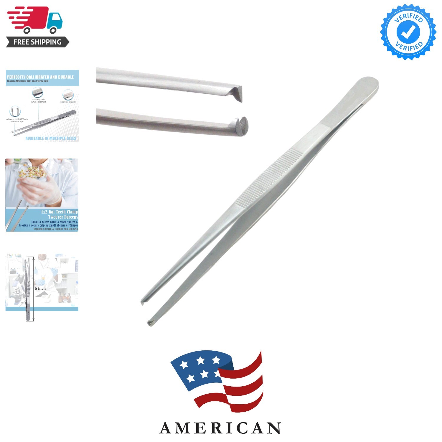 Dissecting Tissue Thumb Forceps Tweezers 6" 15.24 cm, Blunt 1x2 Rat Tooth Str...