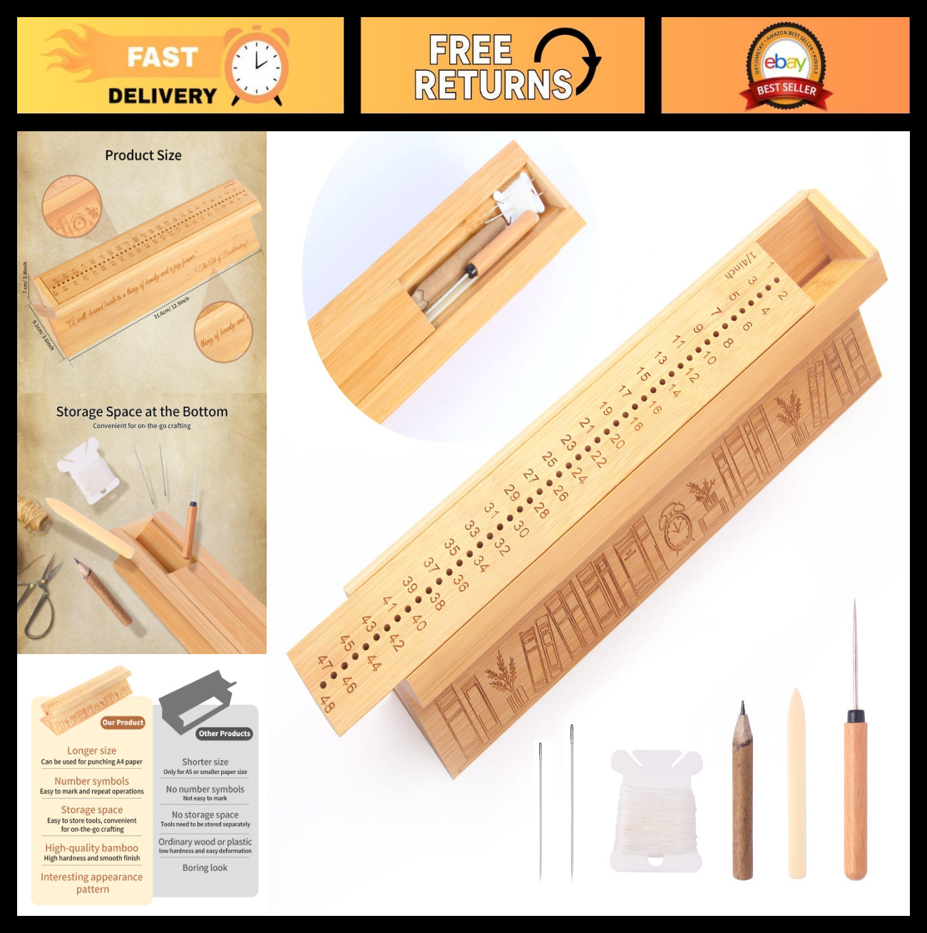 DIY Bamboo Book Binding Kit with Awl, Cradle, Punching Tools & Guide - Craft Sup