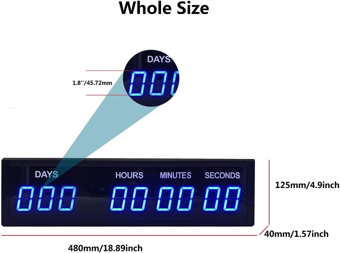 Blue 1.8" 9Digits Large LED Countdown Count Up Days Clock with Remote Christm...
