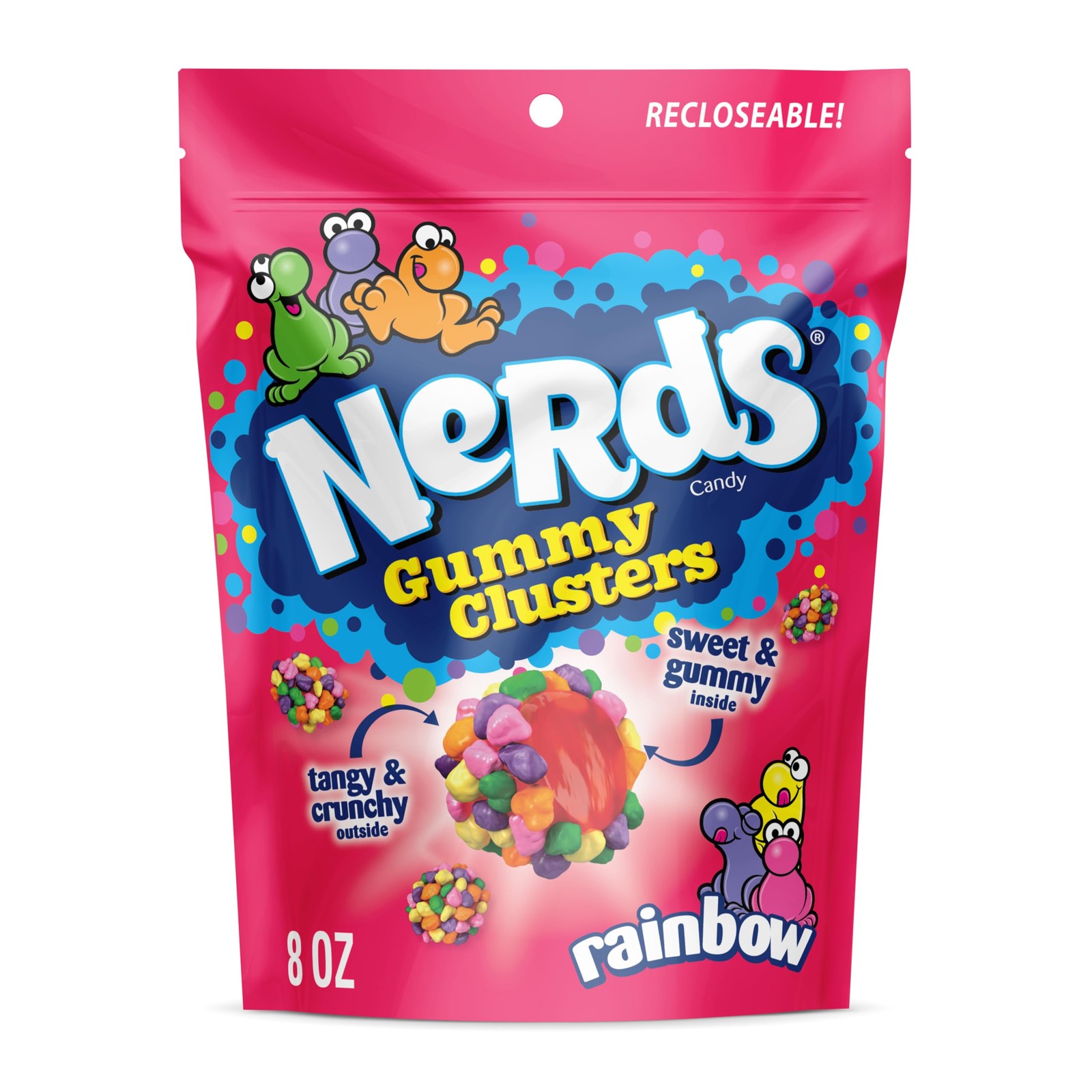NERDS Gummy Clusters Candy, Rainbow, Crunchy and 8 oz (Pack of 1), Assorted