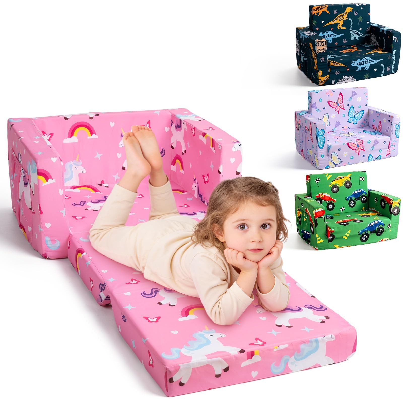Foldable Couch, 30% More , 2-in-1 Comfy Sofa & Lounger for 1-3 Years Old Girl...