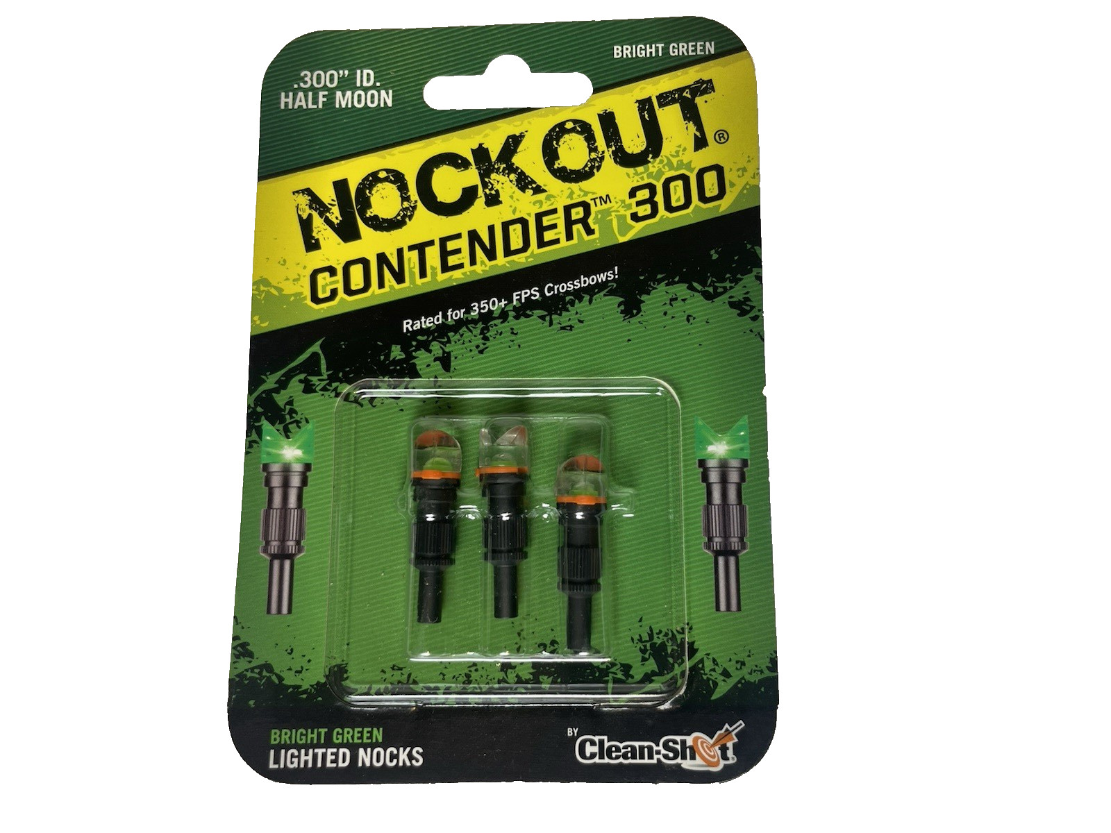 Clean-Shot Nockout Contender 300 Bright Green Lighted Nocks .300” ID Half Moon