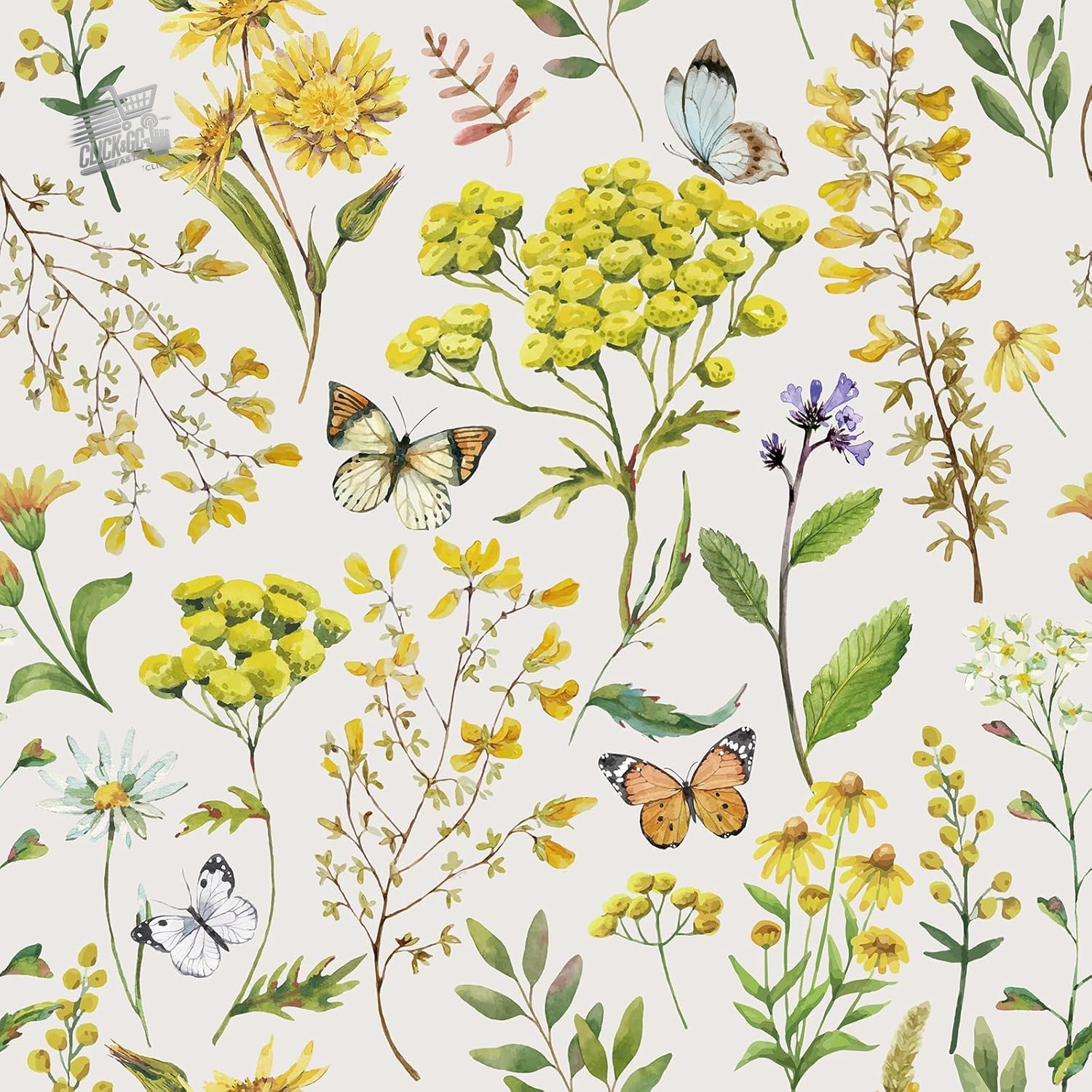 Yellow Wallpaper Self Adhesive Butterfly And Flowers 44.5X300cm Adhesive Paper for