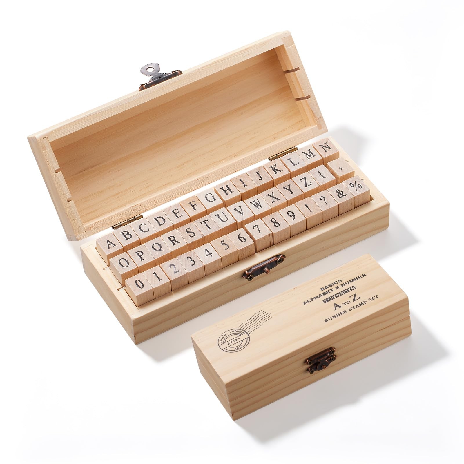 Etehup 42PCS Vintage Wooden Rubber Letter 0.39 inches by 0.51 inches, Wood