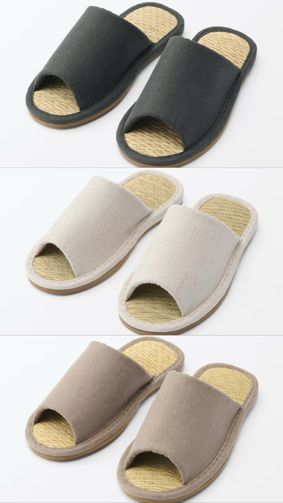 MUJI  Igusa slippers open front ivory,light brown,gray from japan