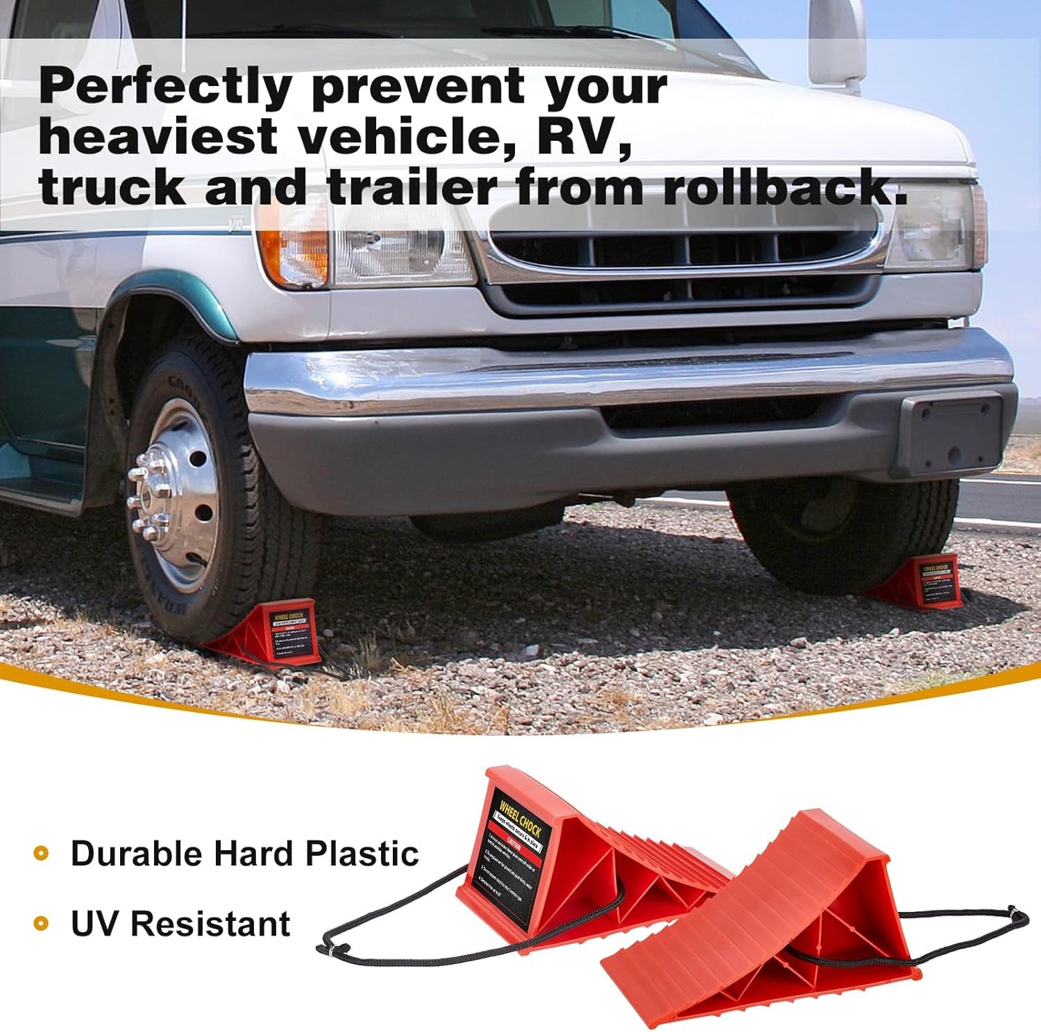 Wheel Chocks, 4Pack Heavy Duty Chocks with Rope for Easy Removal,...