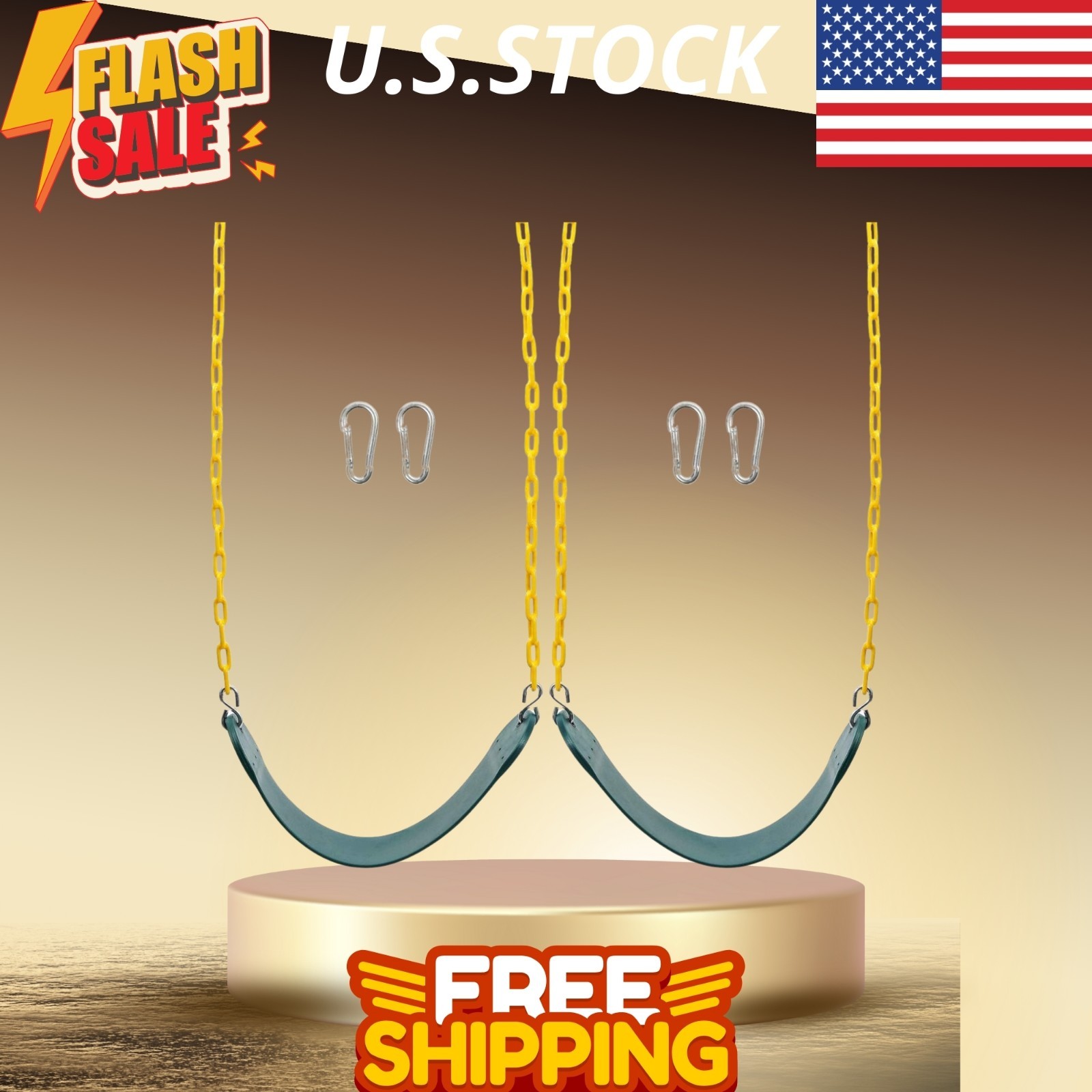 2 Pack Swing Seats for Playground, Heavy Duty with Chains & Snap Hooks