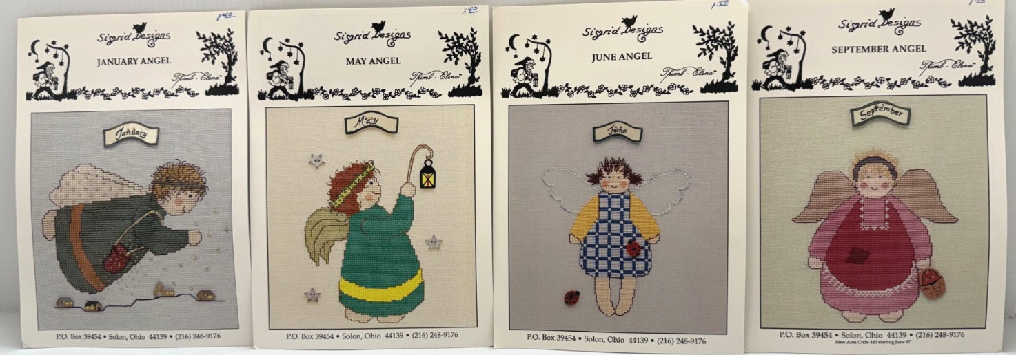 Lot of 4 Sigrid Designs Angel Cross Stitch Patterns January-May-June-September