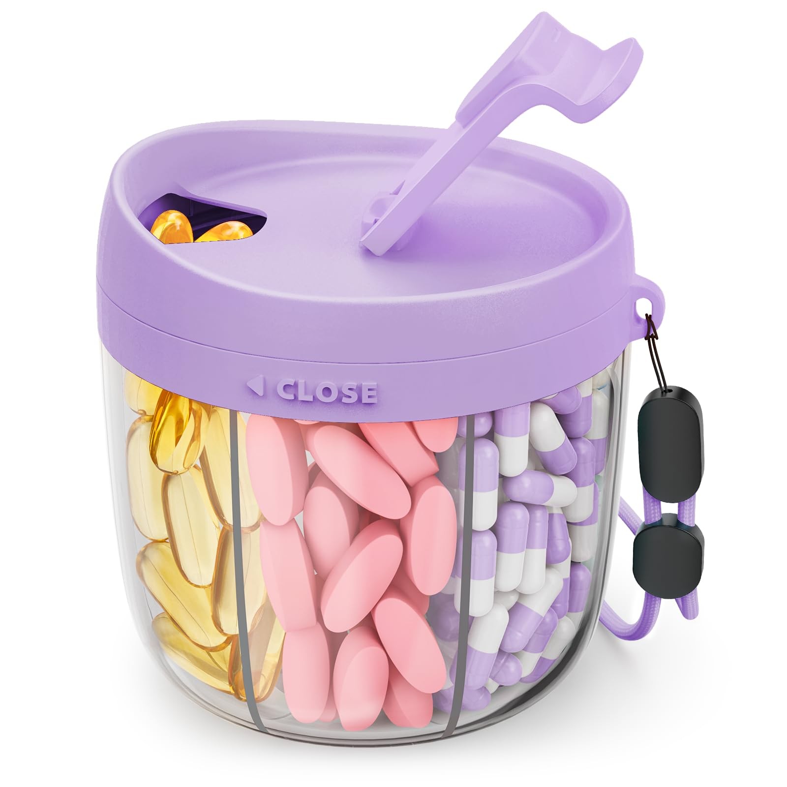 AMOOS Cute Pill Dispenser with 7 Large Compartments, Portable Purple