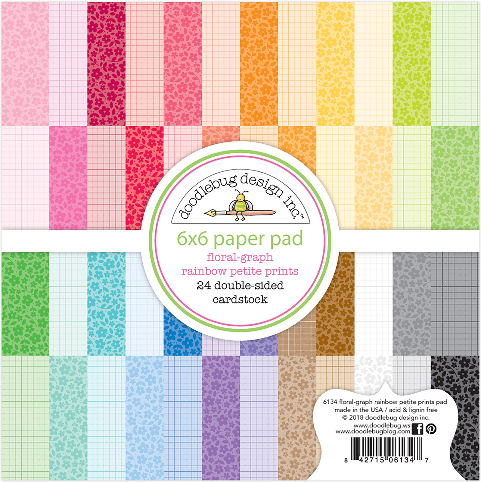 Doodlebug Petite Prints Double-Sided Paper Pad 6"X6" 24/Pkg Floral-Graph Rainbow