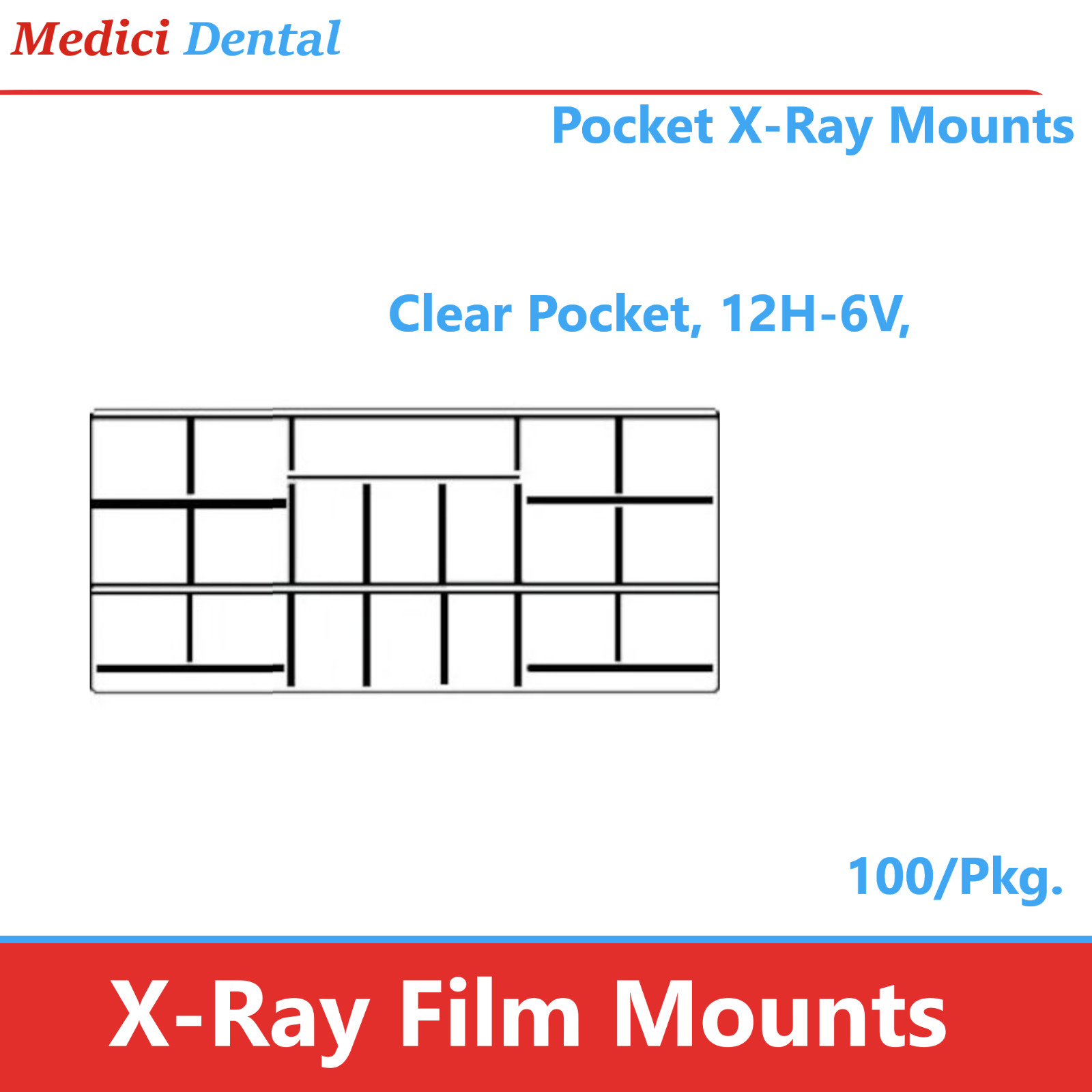 Dental Full Mouth Mount (FMX) X-Ray Film Mounts 12H6V Pocket X-Ray Notched 100Pk